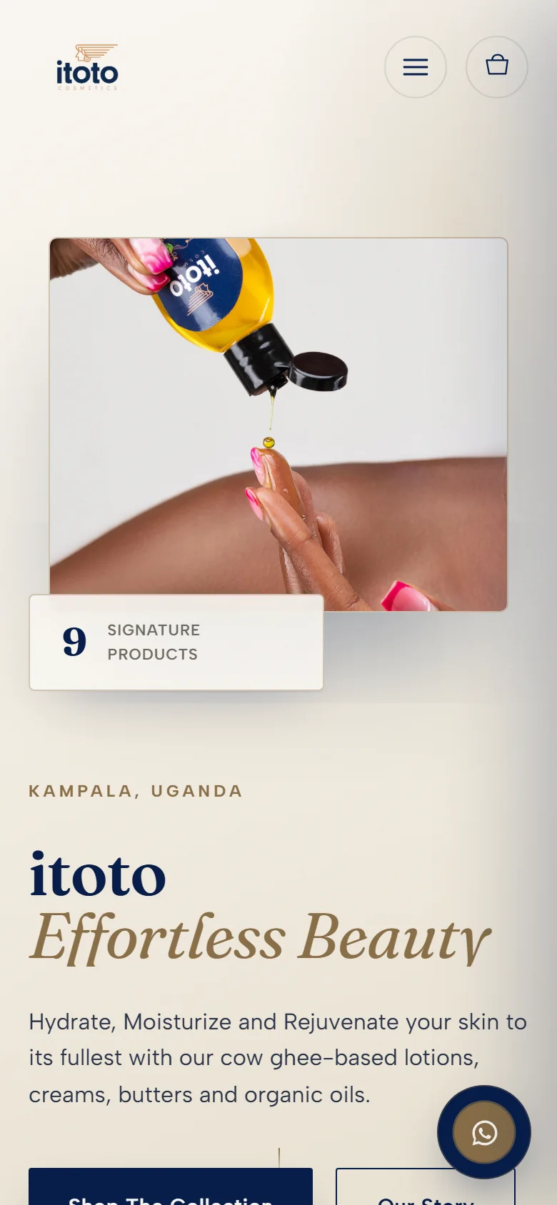 The itoto Cosmetics website on a phone